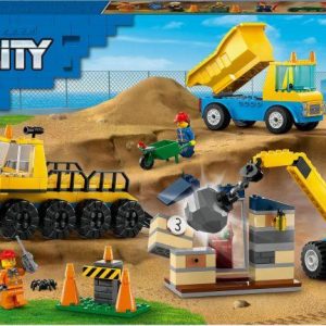 City Baufahrzeuge und Kran mit Abrissbir