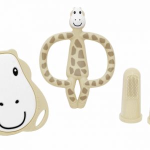 MATCHSTICK MONKEY Beißring 'Gigi Giraffe' Starter Set 4-teilig 2 Zahnungshilfen mit weichen Zahnungsnoppen, 2 Fingerzahnbürsten